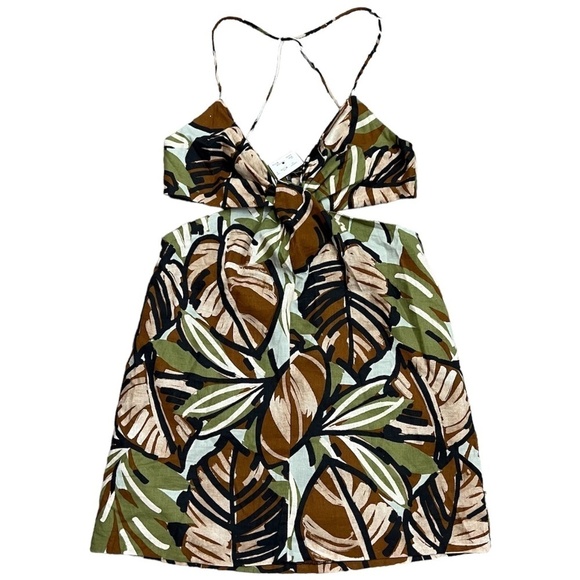NWT Zara linen blend tropical print cut out mini dress M - Picture 4 of 15
